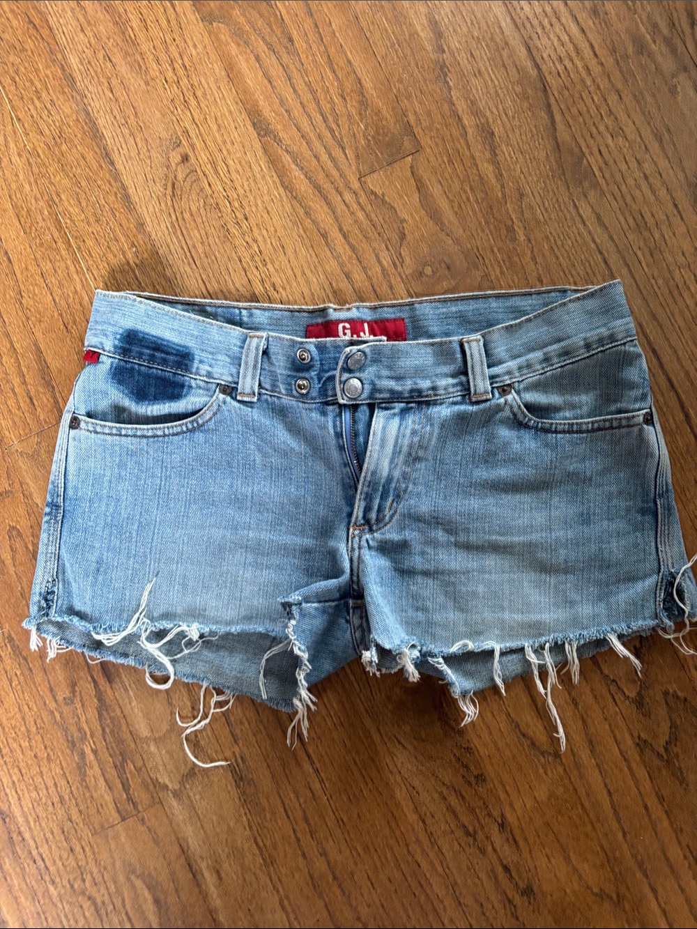 Guess Faded Light Blue Frayed Denim Cutoff Shorts